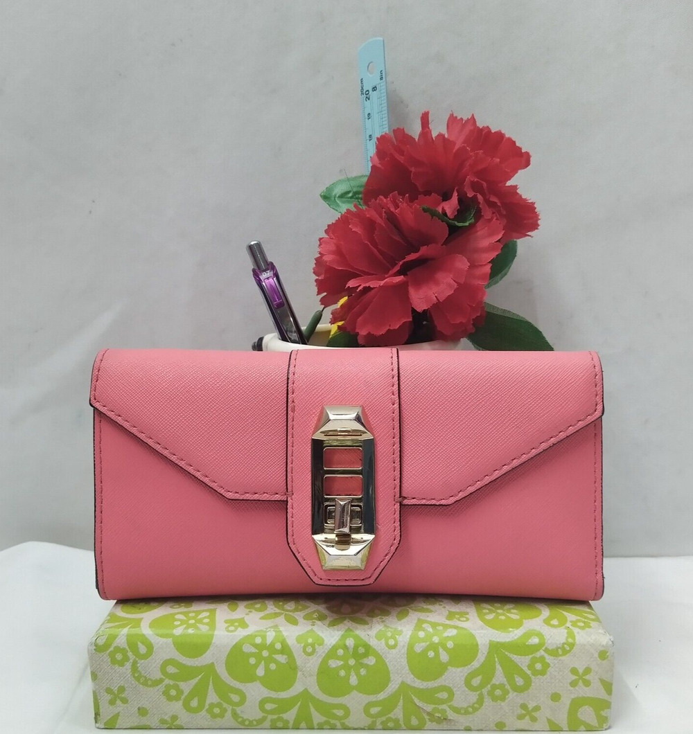 Rebecca Minkoff Pink Leather Tunlock Credit Card ID Window Bifold Wallet